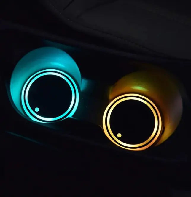 Colorful Car Cup Holder LED Light-up Coaster Solar & USB Charging