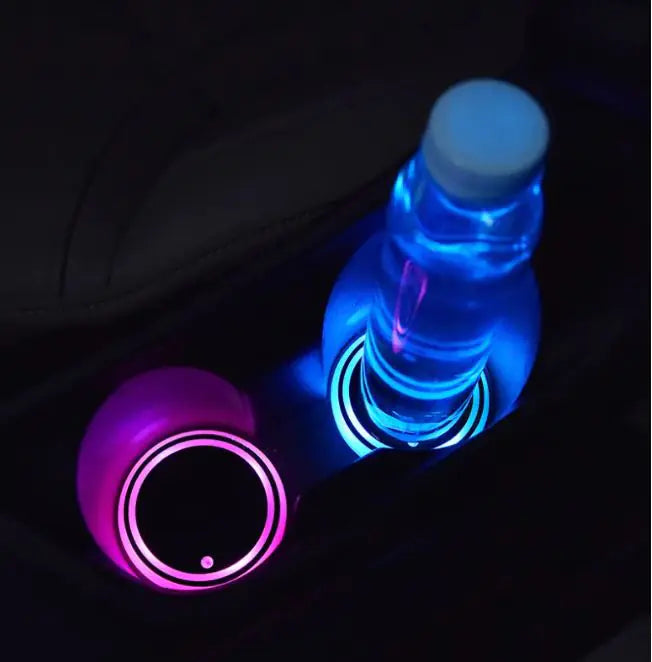 Colorful Car Cup Holder LED Light-up Coaster Solar & USB Charging