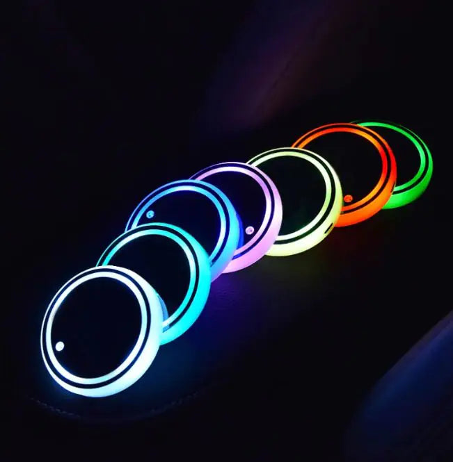 Colorful Car Cup Holder LED Light-up Coaster Solar & USB Charging