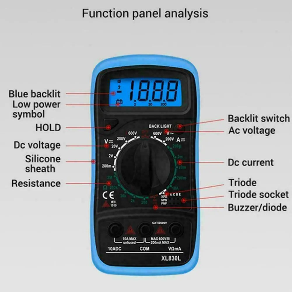 Digital Multimeter AC DC Voltmeter Ammeter Ohmmeter Volt Tester Meter XL830L USA