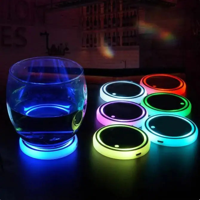 Colorful Car Cup Holder LED Light-up Coaster Solar & USB Charging